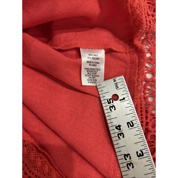 Sigrid Olsen Dress‎ Womens XL Coral Linen Blend Crochet Hem Shift Pullover Beach - Picture 6 of 7